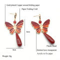 Más nuevo diseño de papel plegable rojo joyas de oreja colgante de lujo pendientes de mariposa de mariposa